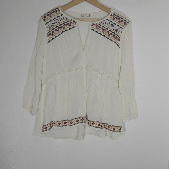 Boho 3/4 sleeve embroidered top - Picture 1 of 5